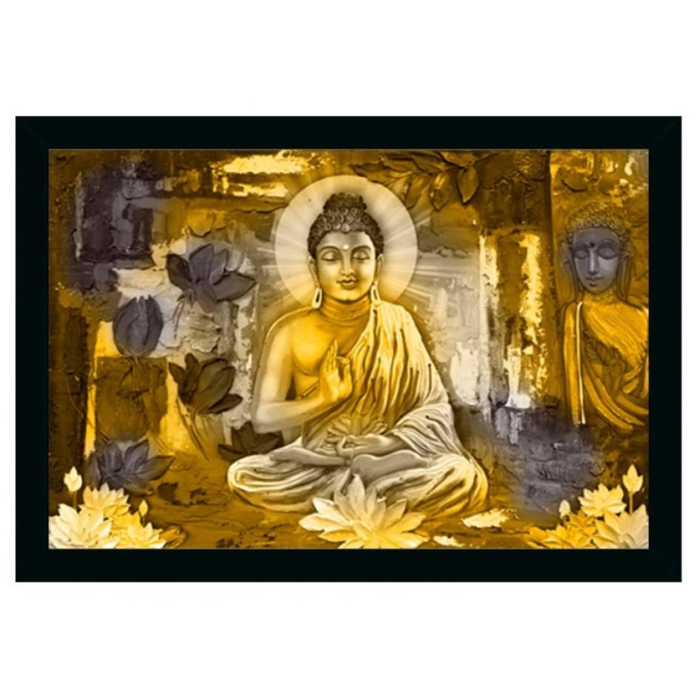 Generic Lord Buddha Paintingwith Synthetic Photo Frame (Multicolor)