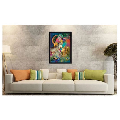 Generic Radha Krishna Painting with Synthetic Photo Frame (Multicolor)