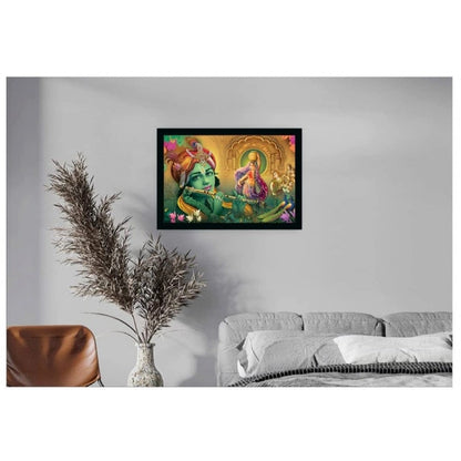 Generic Radha Krishna Painting with Synthetic Photo Frame (Multicolor)