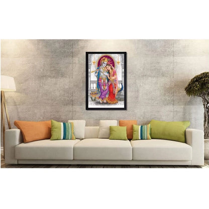 Generic Radha Krishna Painting with Synthetic Photo Frame (Multicolor)