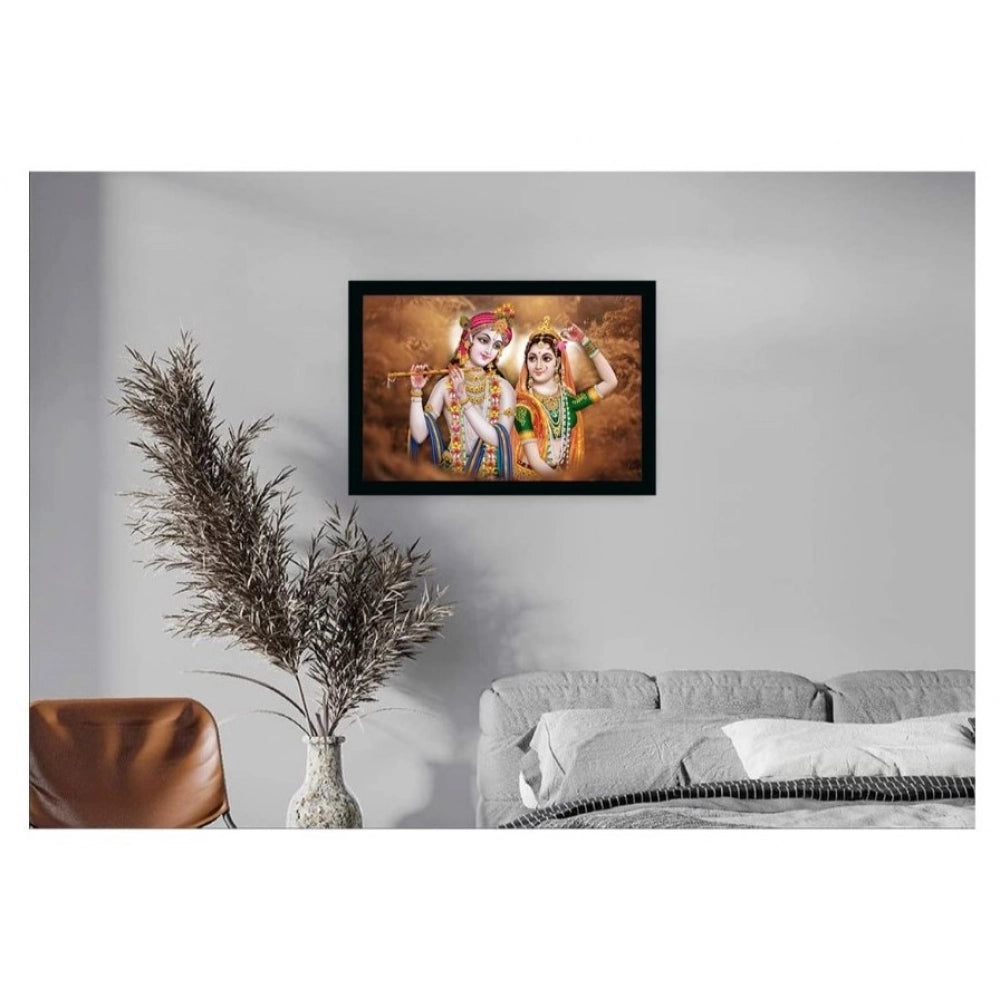 Generic Radha Krishna Painting Vinyl Sparkle Coated with Synthetic Photo Frame (Multicolor)