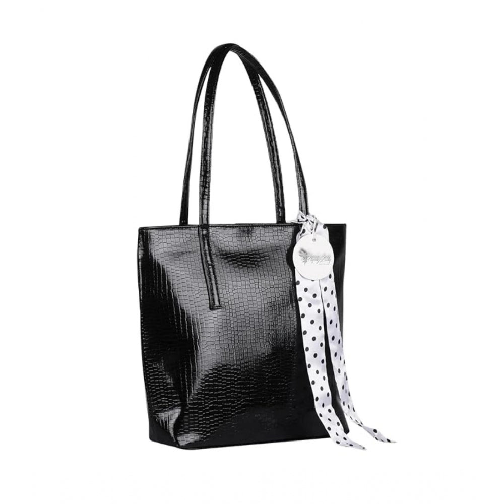 Generic Women's Polyurethane Textured, Croc Shoulder Bag (Black)