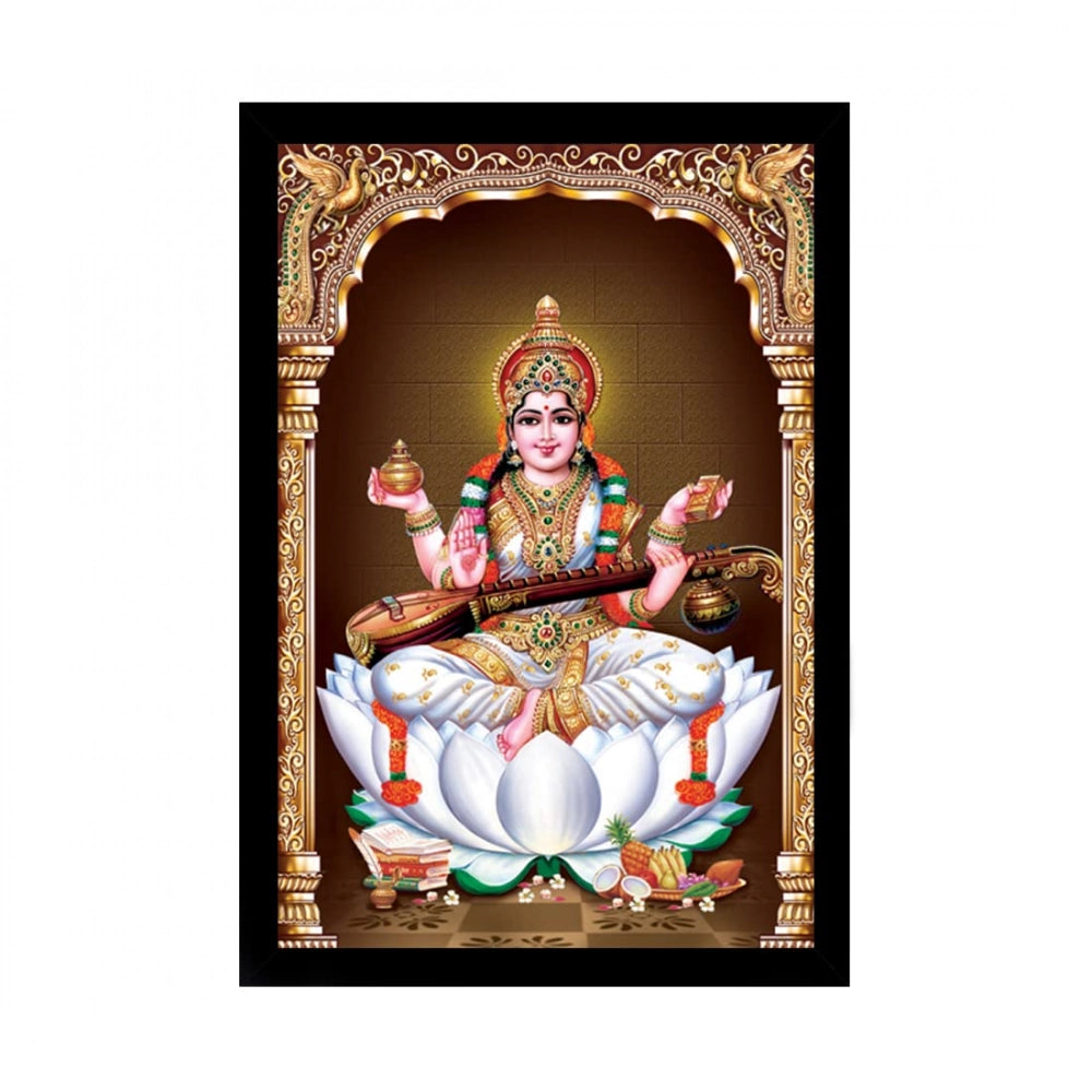 Generic Saraswati Maa Painting with Synthetic Photo Frame (Multicolor)