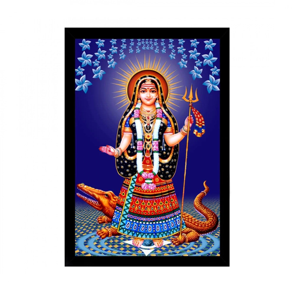 Generic Maa Khodal Painting with Synthetic Photo Frame (Multicolor)