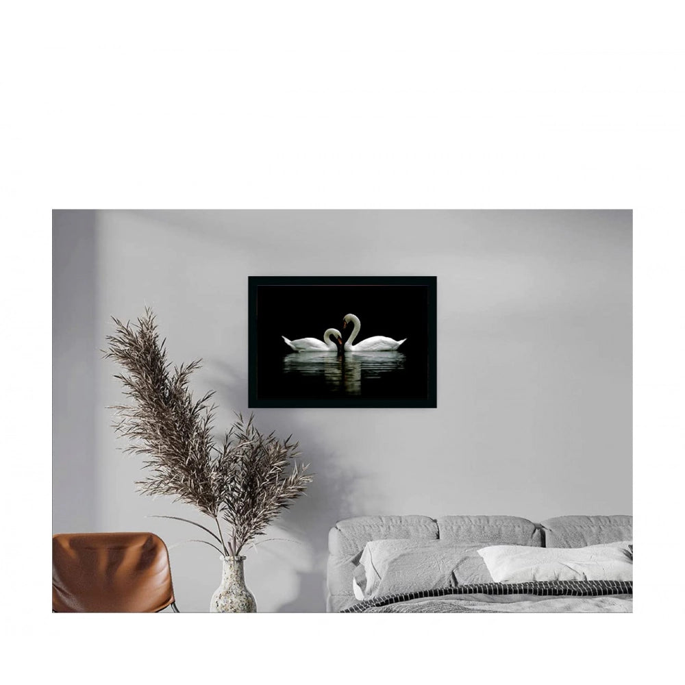 Generic Swan Pair Painting with Synthetic Photo Frame (Multicolor)