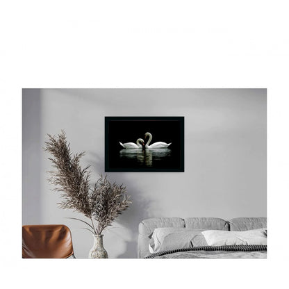 Generic Swan Pair Painting with Synthetic Photo Frame (Multicolor)