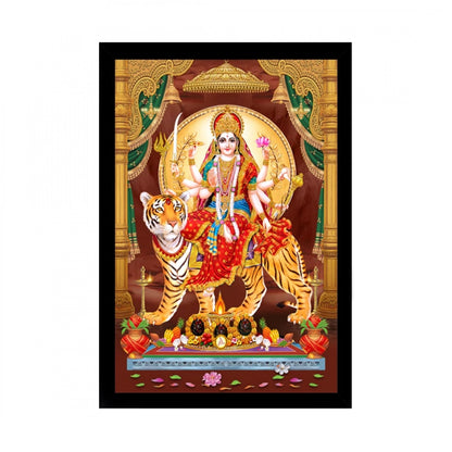 Generic Durga Mata Painting with Synthetic Photo Frame (Multicolor)