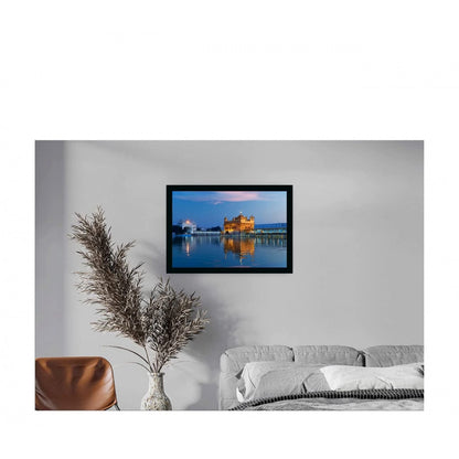 Generic Golden Temple Painting with Synthetic Photo Frame (Multicolor)