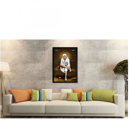 Generic Saibaba Painting with Synthetic Photo Frame (Multicolor)