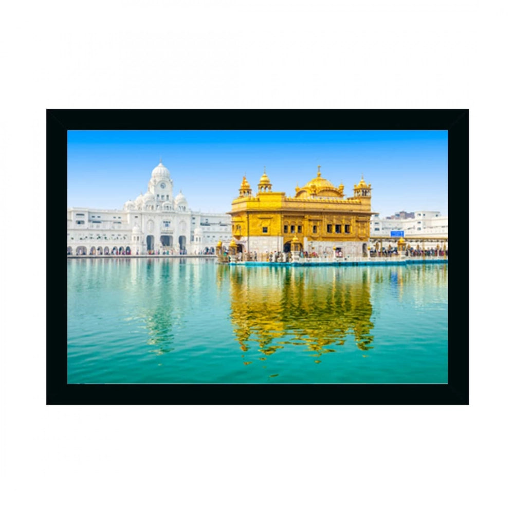 Generic Golden Temple Painting with Synthetic Photo Frame (Multicolor)