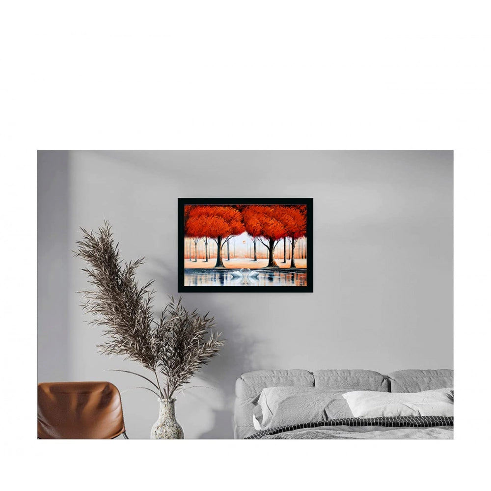 Generic Tree Painting Painting with Synthetic Photo Frame (Multicolor)