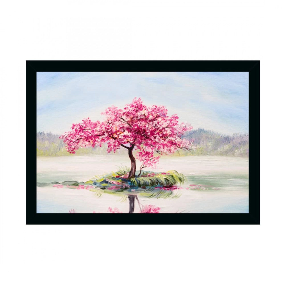 Generic Tree Scenery Painting with Synthetic Photo Frame (Multicolor)