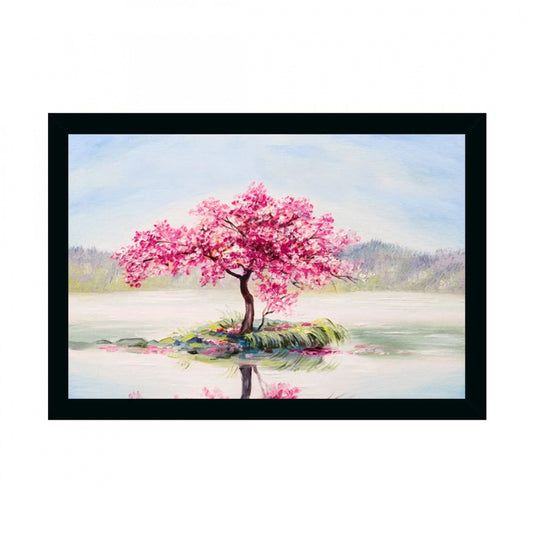 Generic Tree Scenery Painting with Synthetic Photo Frame (Multicolor)