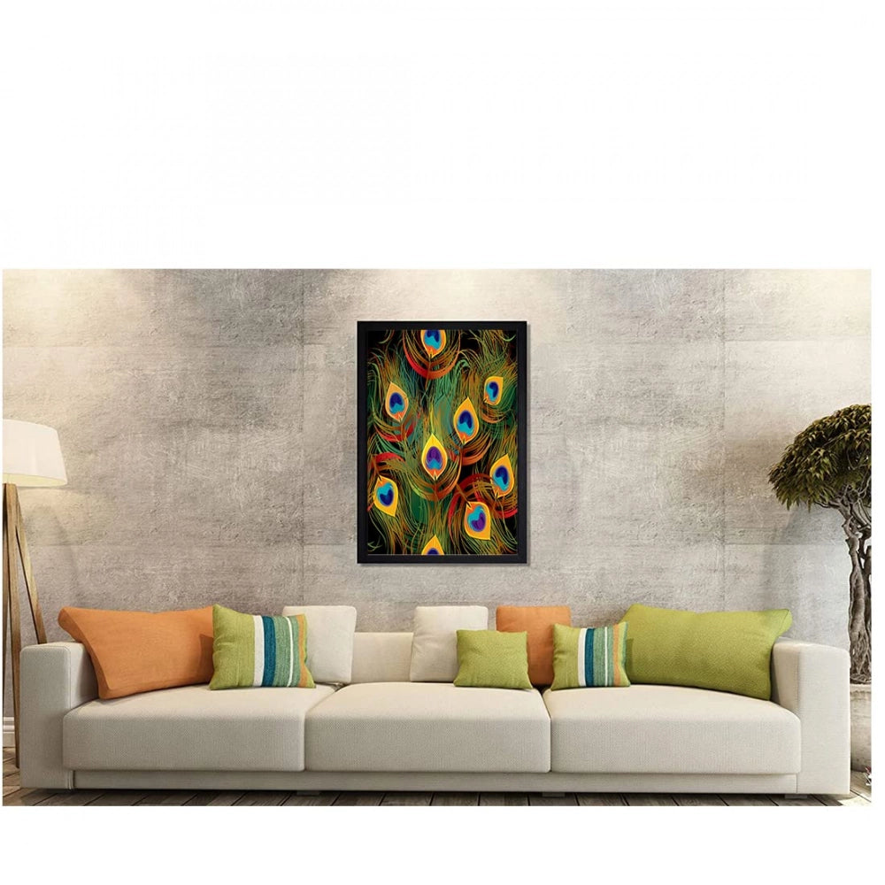 Generic Peacock Father Painting with Synthetic Photo Frame (Multicolor)