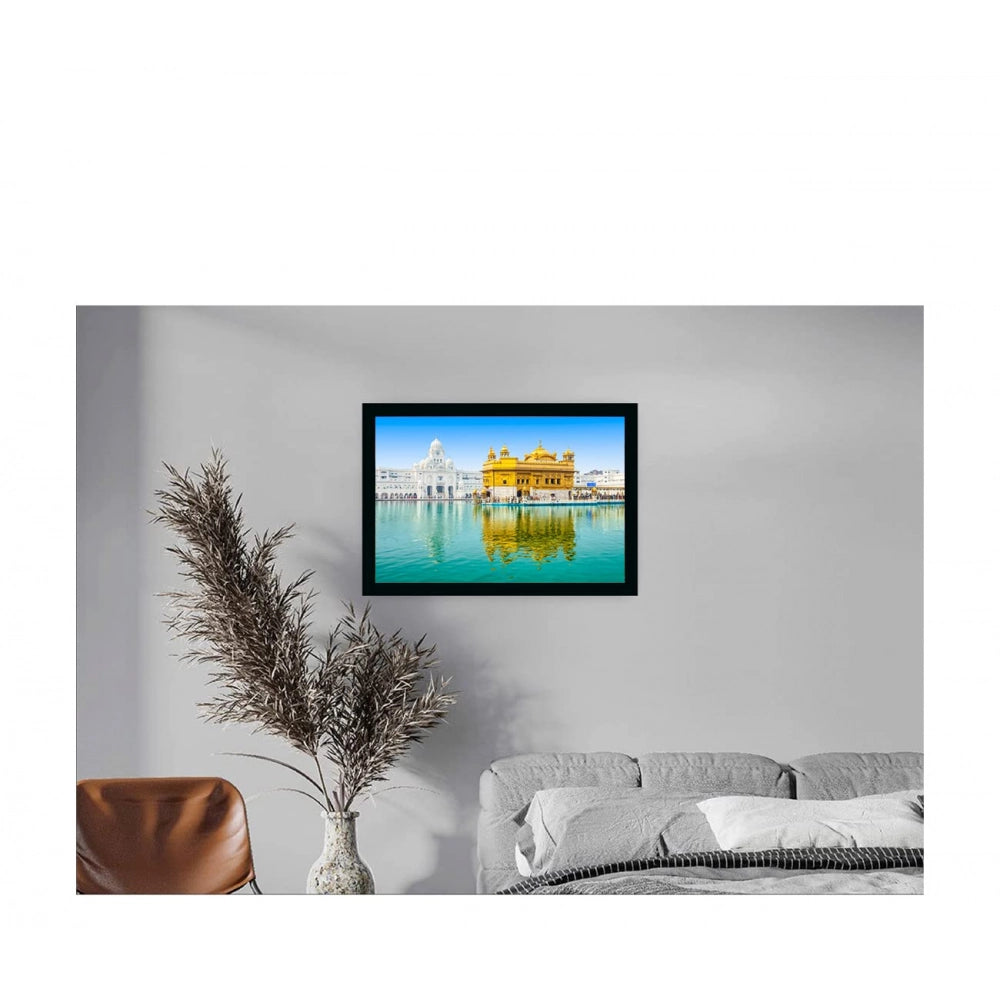 Generic Golden Temple Painting with Synthetic Photo Frame (Multicolor)