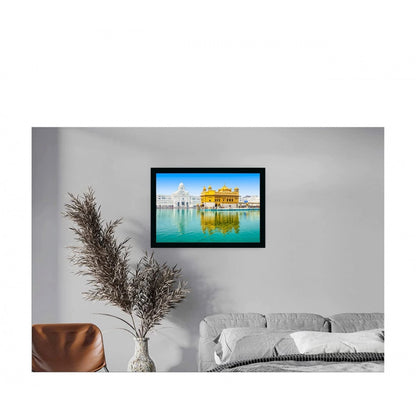 Generic Golden Temple Painting with Synthetic Photo Frame (Multicolor)