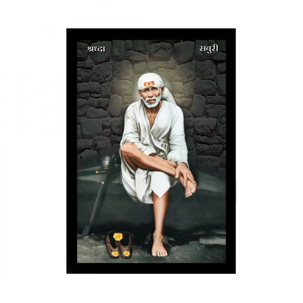 Generic Saibaba Painting with Synthetic Photo Frame (Multicolor)