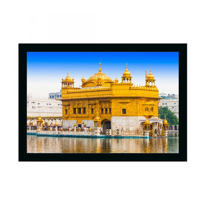 Generic Golden Temple Painting with Synthetic Photo Frame (Multicolor)