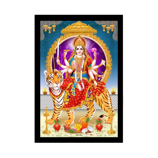 Generic Durga Mata Painting with Synthetic Photo Frame (Multicolor)