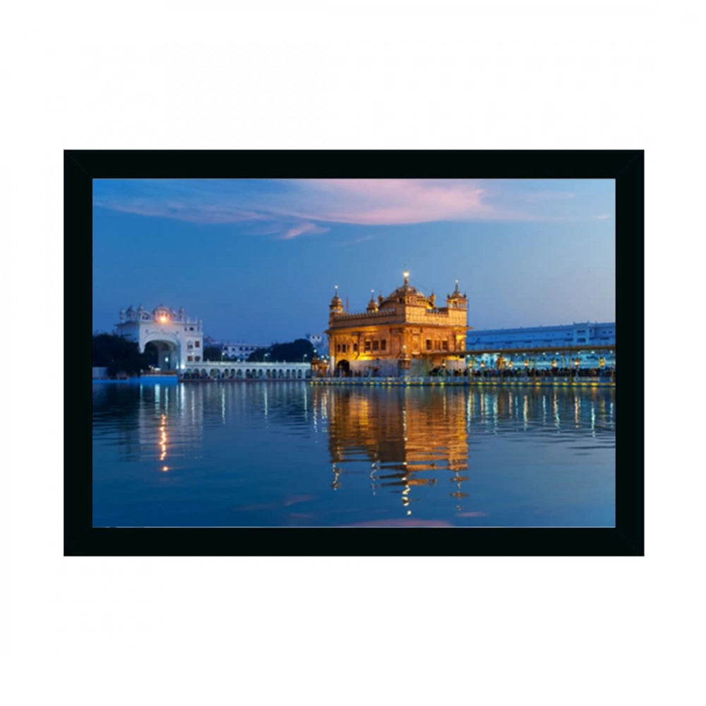 Generic Golden Temple Painting with Synthetic Photo Frame (Multicolor)