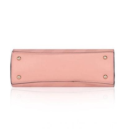 Generic Women's Faux Leather Textured Adjustable Long Belt Handbag (Pink)
