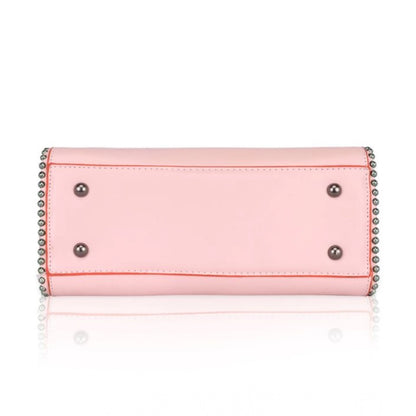 Generic Women's Faux Leather Metal Beads Handbag (Pink)
