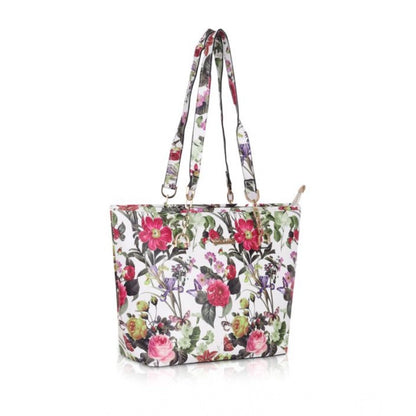 Generic Women's Faux Leather Printed Tote Bag (White Pink)