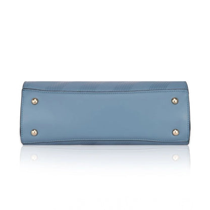 Generic Women's Faux Leather Textured Adjustable Long Belt Handbag (Blue)