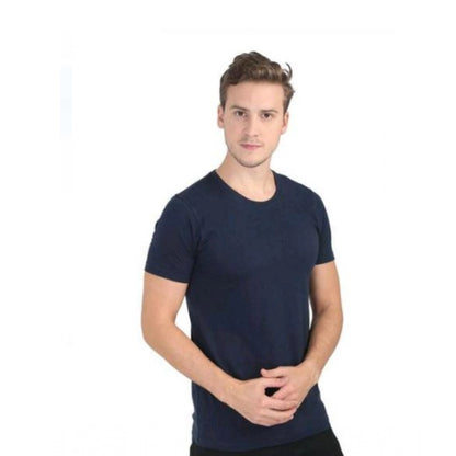 Generic Men's Casual Short Sleeves Cotton Round Neck T-shirt (Navy blue)