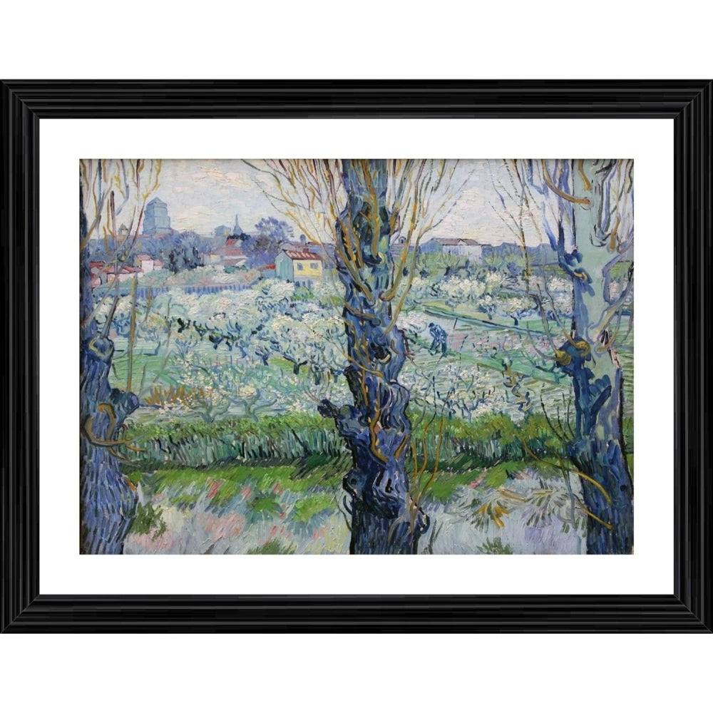 Generic View of Arles Flowering Orchards 1889 Painting With Wood Photo Frame (Multicolor)