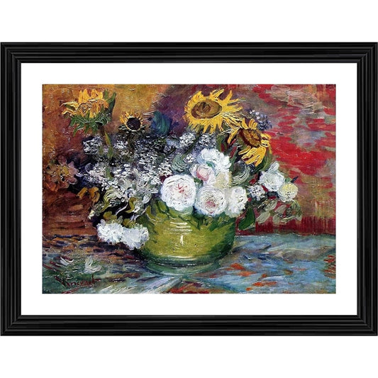 Generic Still life with roses and sunflowers 1886 Painting With Wood Photo Frame (Multicolor)