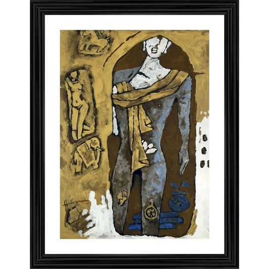 Generic Gautam Buddha Painting With Wood Photo Frame (Multicolor)