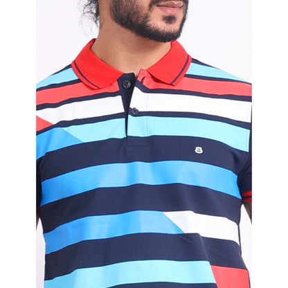 Generic Men's Casual Cotton Printed Polo Neck Half Sleeve T-Shirt (Navy)