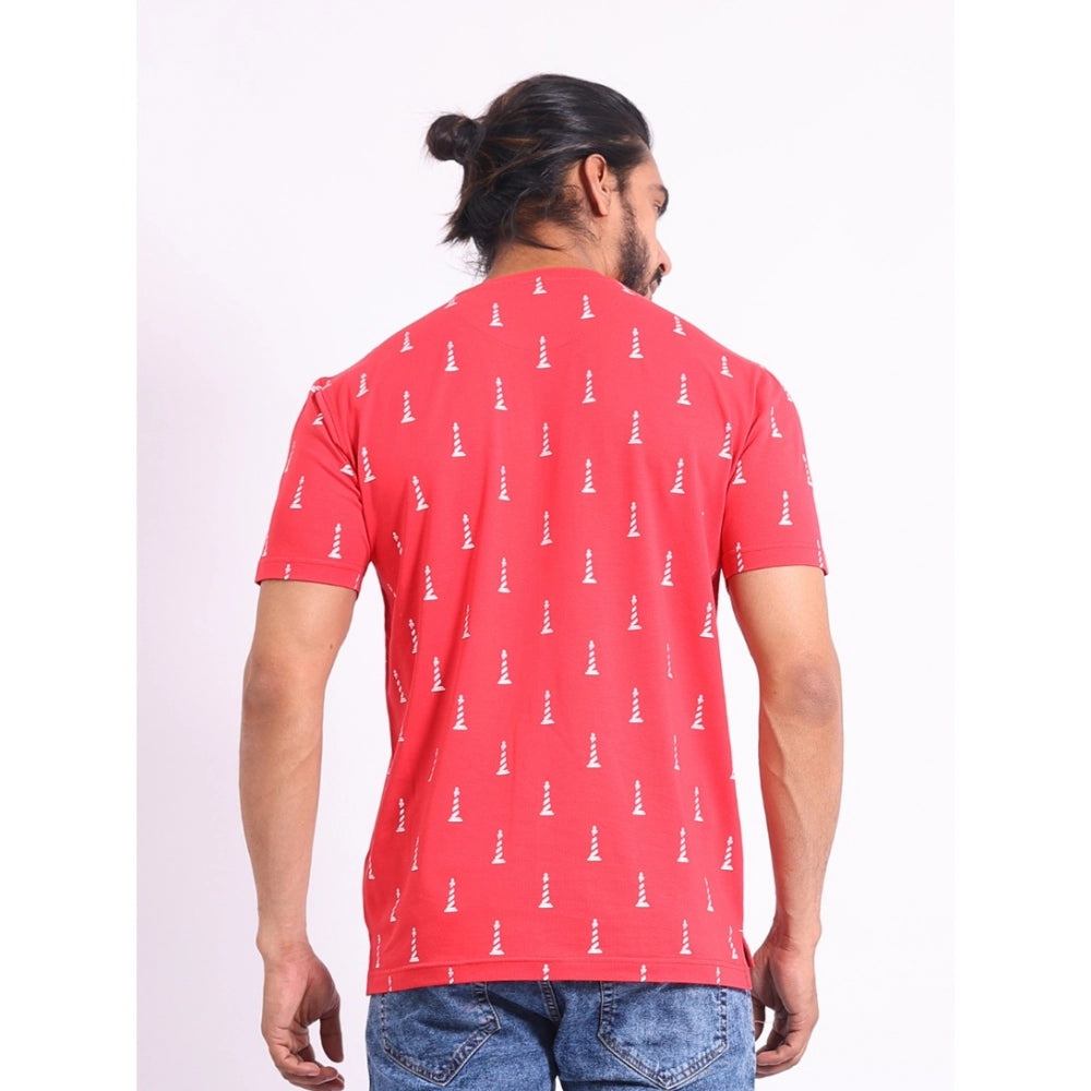 Generic Men's Casual Cotton Printed Round Neck Half Sleeve T-Shirt (Red)