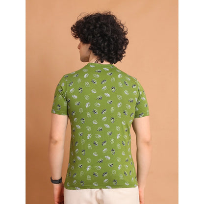 Generic Men's Casual Cotton Printed Round Neck Half Sleeve T-Shirt (Green)