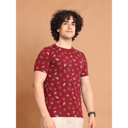 Generic Men's Casual Cotton Printed Round Neck Half Sleeve T-Shirt (Maroon)