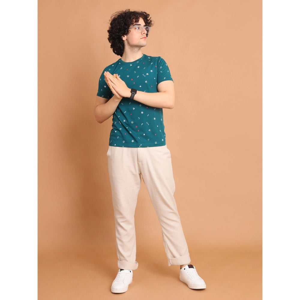 Generic Men's Casual Cotton Printed Round Neck Half Sleeve T-Shirt (Green)