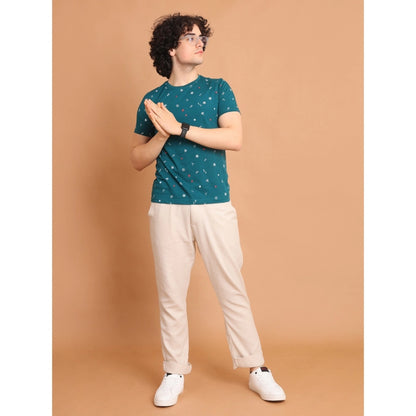 Generic Men's Casual Cotton Printed Round Neck Half Sleeve T-Shirt (Green)