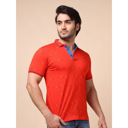 Generic Men's Casual Cotton Printed Polo Neck Half Sleeve T-Shirt (Red)