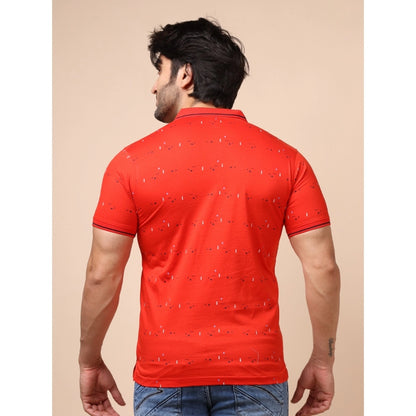 Generic Men's Casual Cotton Printed Polo Neck Half Sleeve T-Shirt (Red)