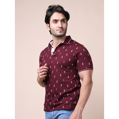 Generic Men's Casual Cotton Printed Polo Neck Half Sleeve T-Shirt (Plum)