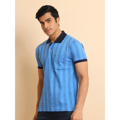 Generic Men's Casual Cotton Printed Polo Neck Half Sleeve T-Shirt (LightBlue)