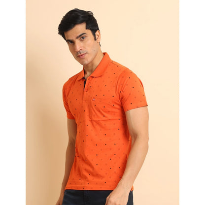 Generic Men's Casual Cotton Printed Polo Neck Half Sleeve T-Shirt (Rust)