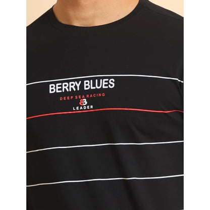 Generic Men's Casual Cotton Printed Round Neck Half Sleeve T-Shirt (Black)