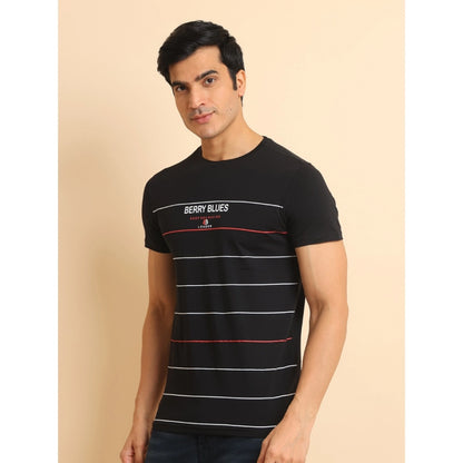 Generic Men's Casual Cotton Printed Round Neck Half Sleeve T-Shirt (Black)