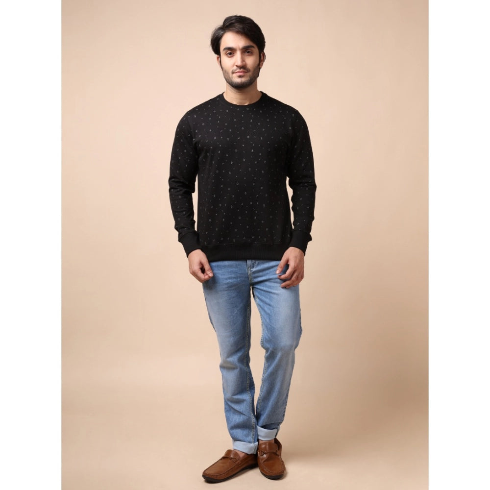 Generic Men's Casual Cotton Printed Round Neck Full Sleeve Sweat T-Shirt (Black)