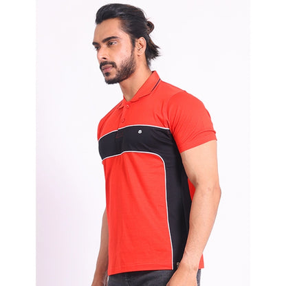 Generic Men's Casual Cotton Printed Polo Neck Half Sleeve T-Shirt (Red)