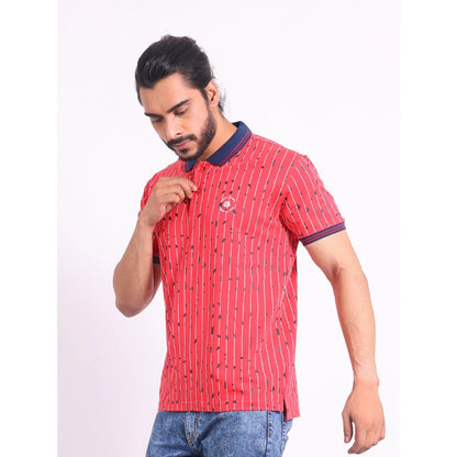 Generic Men's Casual Cotton Printed Polo Neck Half Sleeve T-Shirt (Red)