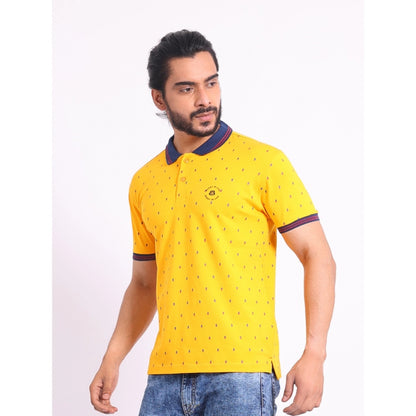 Generic Men's Casual Cotton Printed Polo Neck Half Sleeve T-Shirt (Turmeric)