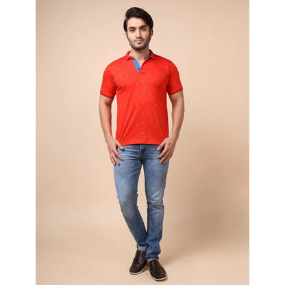 Generic Men's Casual Cotton Printed Polo Neck Half Sleeve T-Shirt (Red)